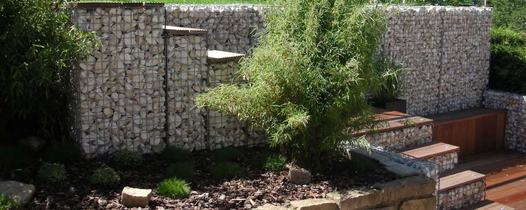 Gabionen sind im modernen, pflegeleichten Garten zu Hause.